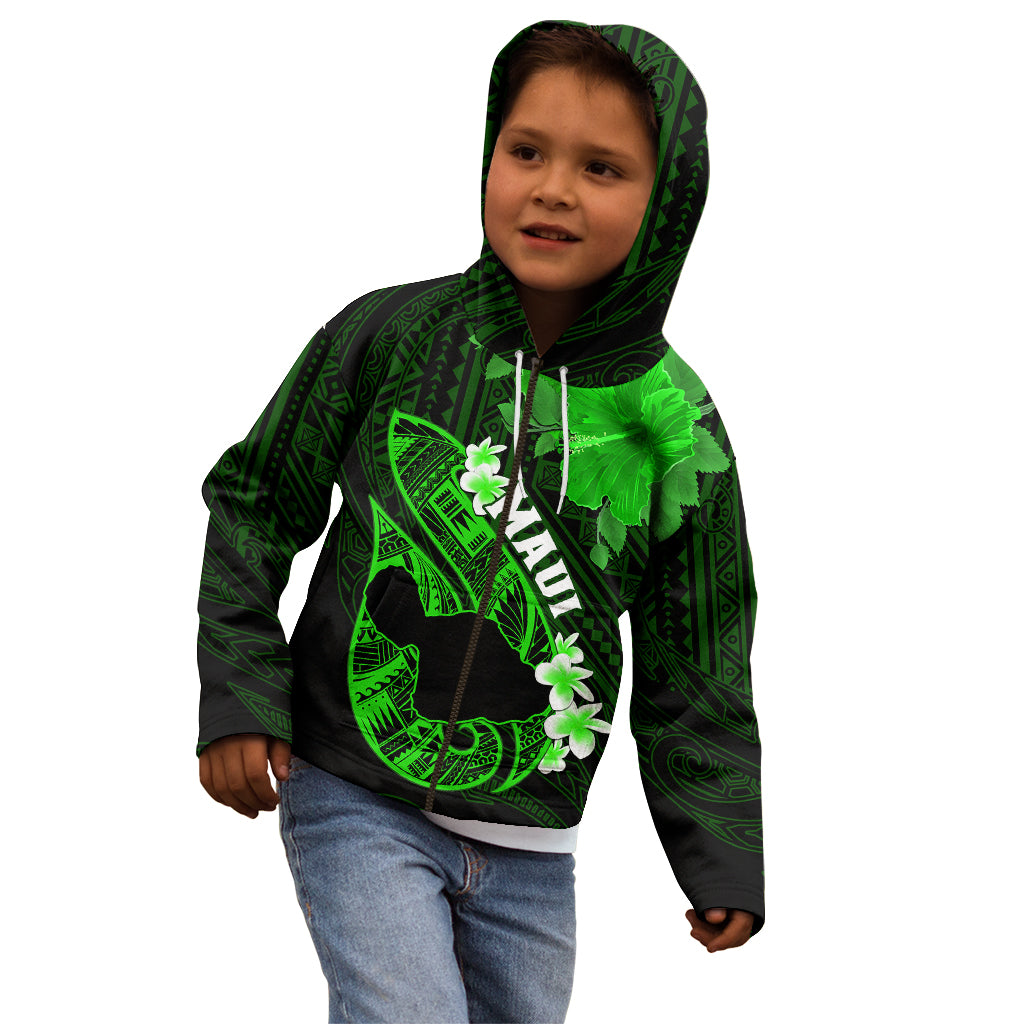 Hawaii Maui Kid Hoodie Polynesian Fish Hook Hibiscus Green Version LT05 - Polynesian Pride