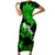 Hawaii Maui Short Sleeve Bodycon Dress Polynesian Fish Hook Hibiscus Green Version LT05 Long Dress Green - Polynesian Pride