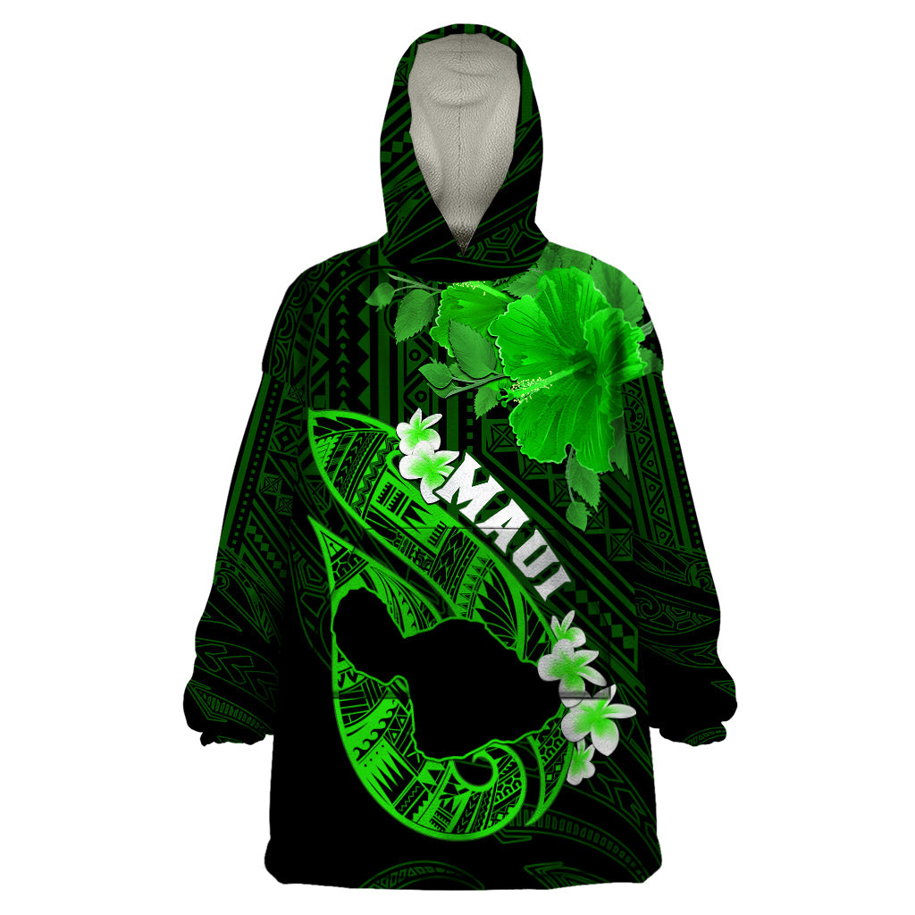 Hawaii Maui Wearable Blanket Hoodie Polynesian Fish Hook Hibiscus Green Version LT05 One Size Green - Polynesian Pride