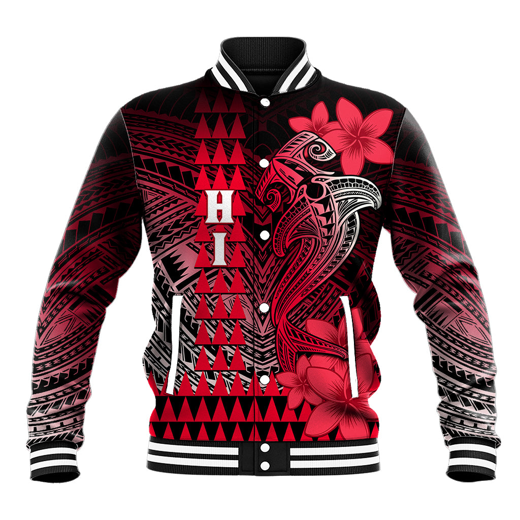 Personalized Hawaii Baseball Jacket Hammerhead Shark Kakau Polynesian Tribal Red LT05 Unisex Red - Polynesian Pride