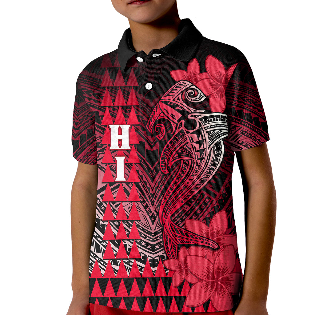 Personalized Hawaii Kid Polo Shirt Hammerhead Shark Kakau Polynesian Tribal Red LT05 Kid Red - Polynesian Pride