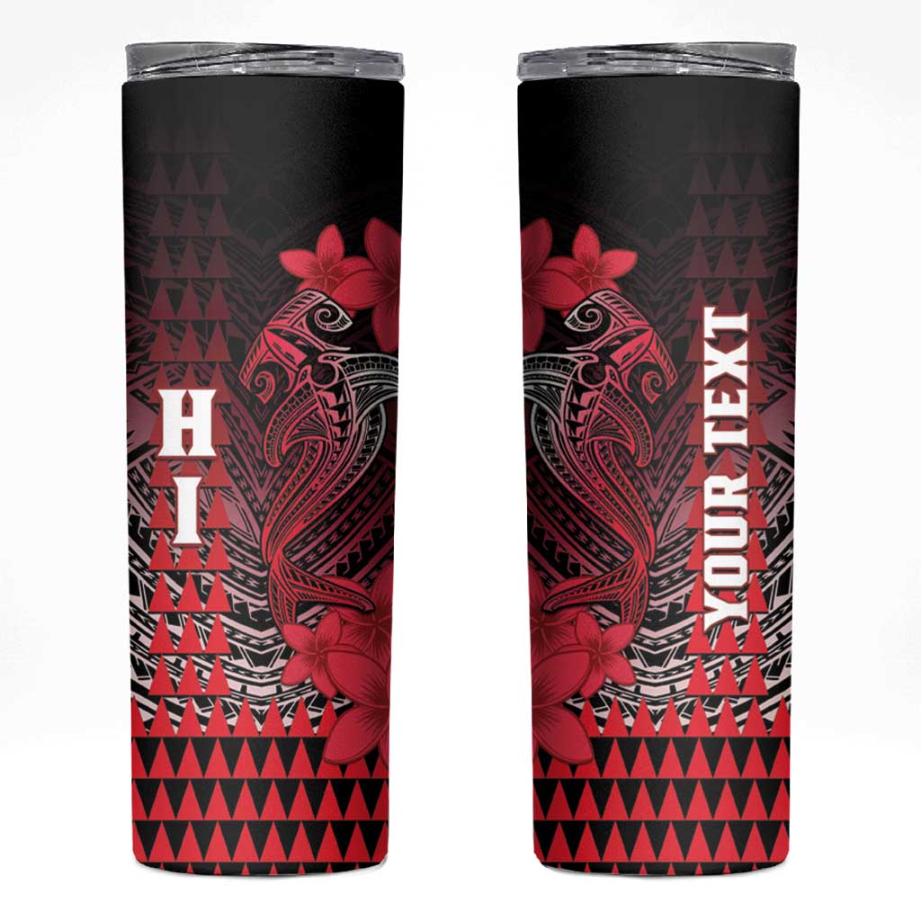 Personalized Hawaii Skinny Tumbler Hammerhead Shark Kakau Polynesian Tribal Red