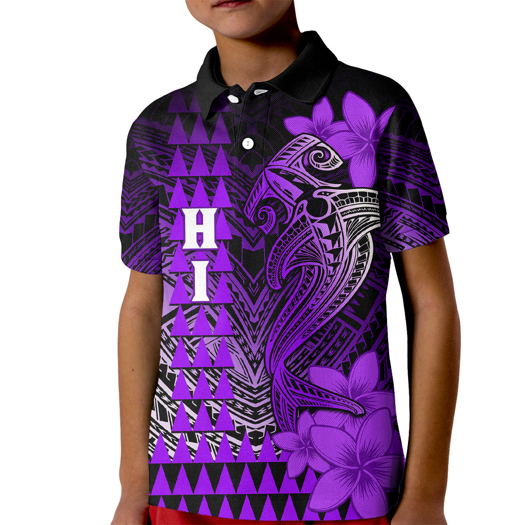 Personalized Hawaii Kid Polo Shirt Hammerhead Shark Kakau Polynesian Tribal Purple LT05 Kid Purple - Polynesian Pride