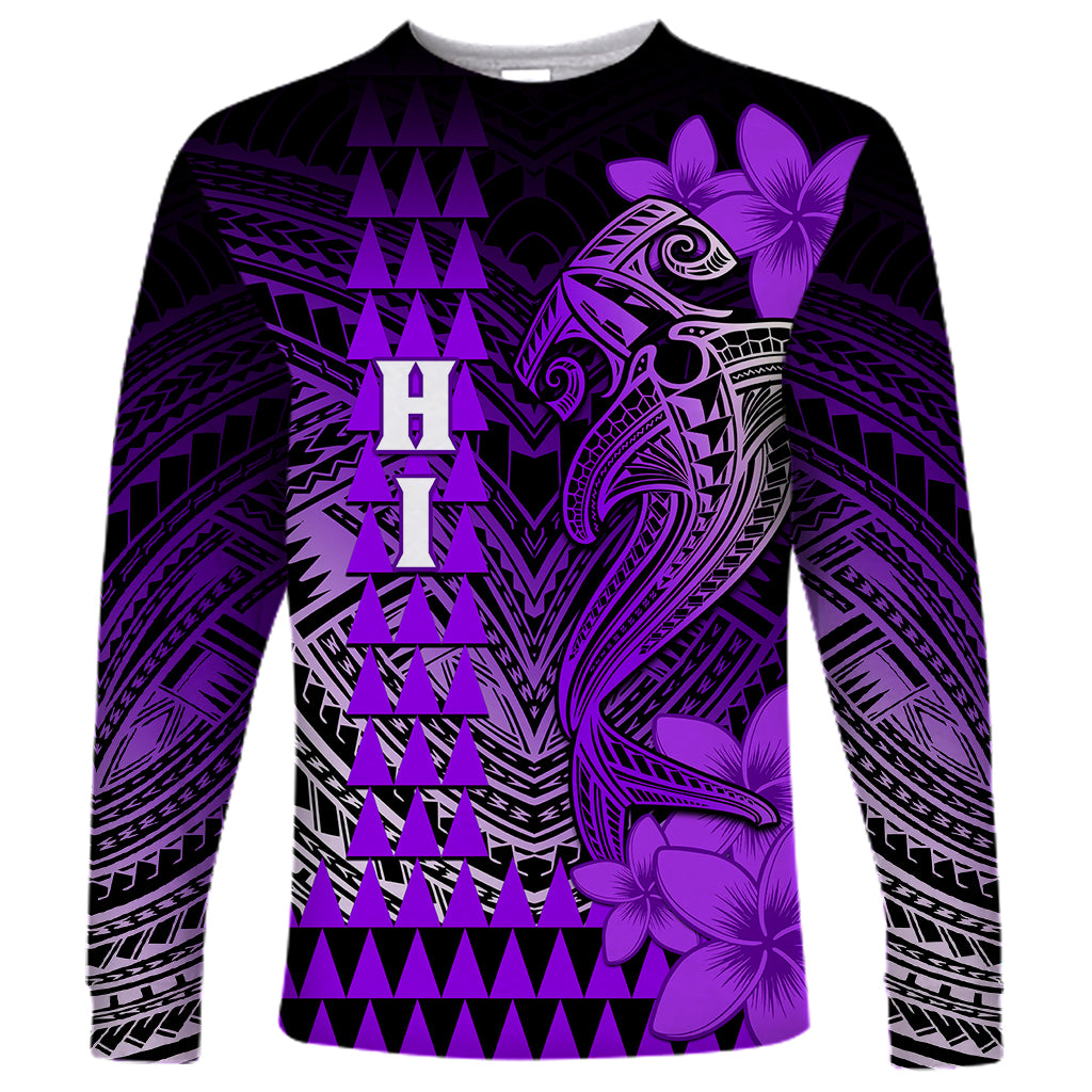 Personalized Hawaii Long Sleeve Shirt Hammerhead Shark Kakau Polynesian Tribal Purple LT05 Unisex Purple - Polynesian Pride