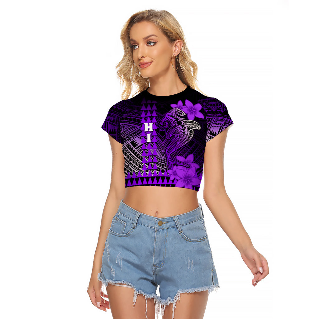 Personalized Hawaii Raglan Cropped T Shirt Hammerhead Shark Kakau Polynesian Tribal Purple LT05 Female Purple - Polynesian Pride