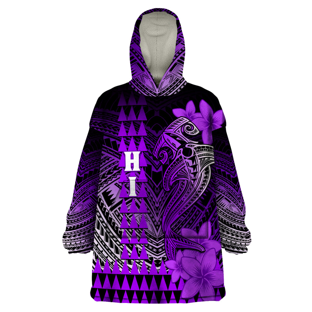 Personalized Hawaii Wearable Blanket Hoodie Hammerhead Shark Kakau Polynesian Tribal Purple LT05 One Size Purple - Polynesian Pride