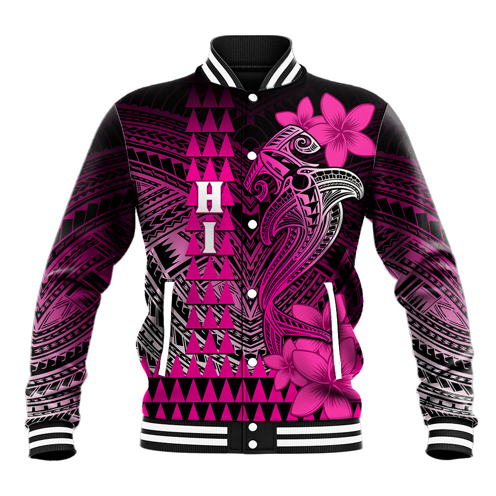 Personalized Hawaii Baseball Jacket Hammerhead Shark Kakau Polynesian Tribal Pink LT05 Unisex Pink - Polynesian Pride