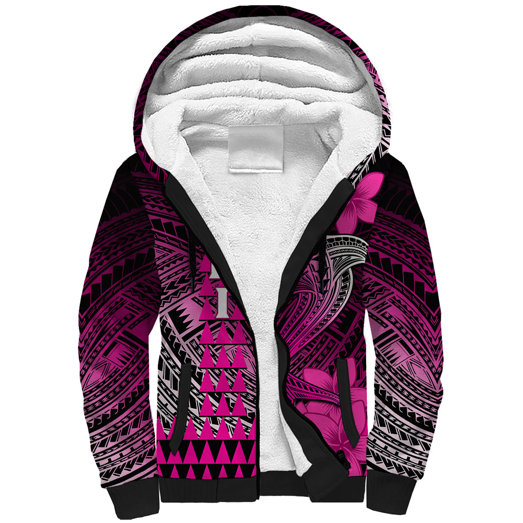Personalized Hawaii Sherpa Hoodie Hammerhead Shark Kakau Polynesian Tribal Pink LT05 Unisex Pink - Polynesian Pride