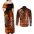 Personalized Hawaii Couples Matching Off Shoulder Maxi Dress and Long Sleeve Button Shirts Hammerhead Shark Kakau Polynesian Tribal Orange LT05 - Polynesian Pride