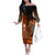 Personalized Hawaii Off The Shoulder Long Sleeve Dress Hammerhead Shark Kakau Polynesian Tribal Orange LT05 Women Orange - Polynesian Pride