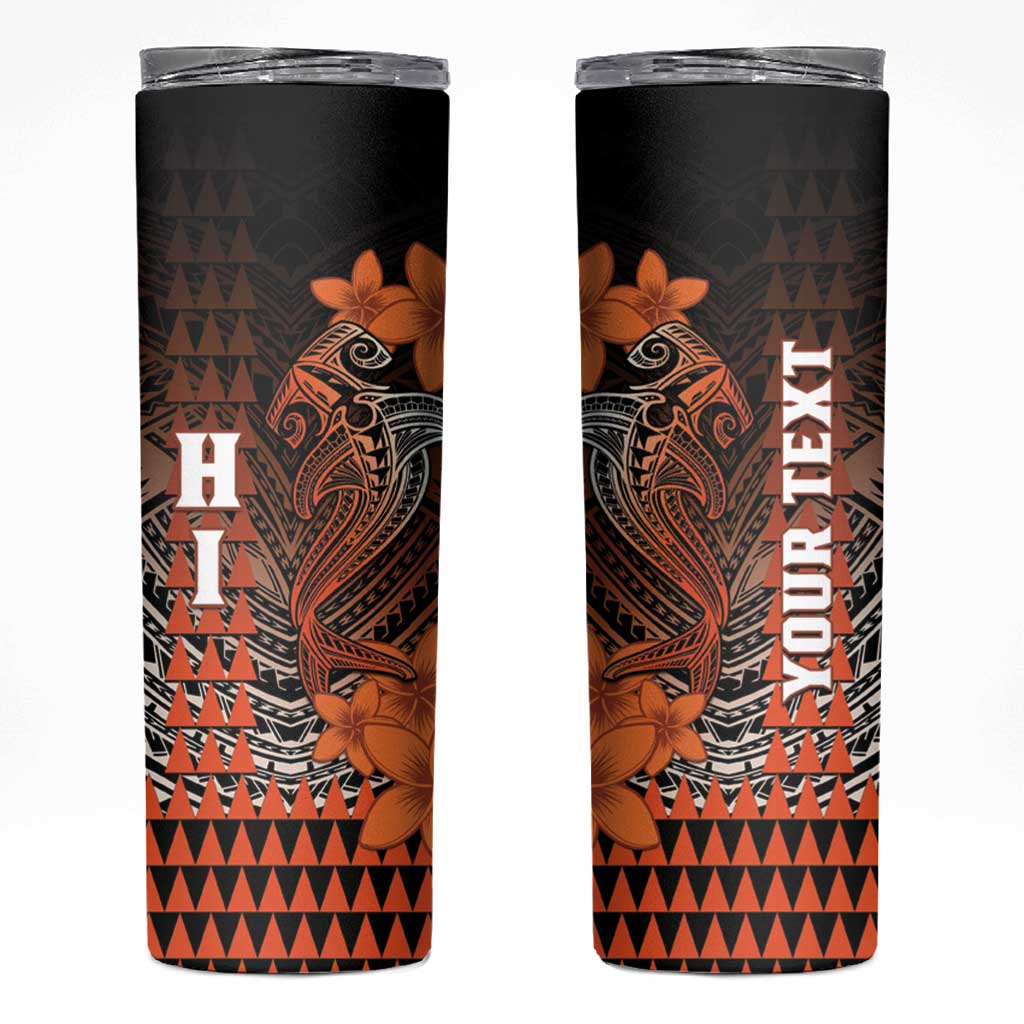 Personalized Hawaii Skinny Tumbler Hammerhead Shark Kakau Polynesian Tribal Orange