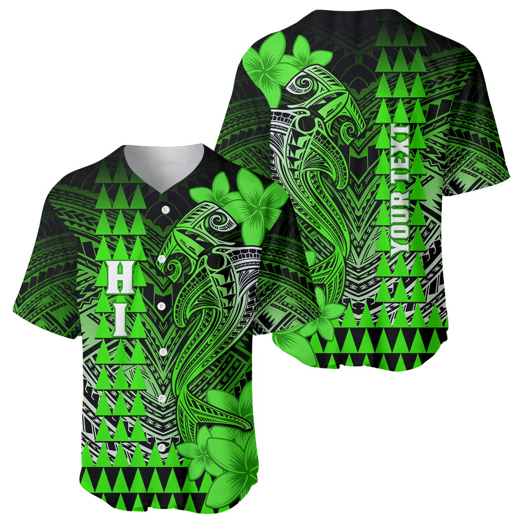 Personalized Hawaii Baseball Jersey Hammerhead Shark Kakau Polynesian Tribal Green LT05 - Polynesian Pride