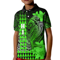 Personalized Hawaii Kid Polo Shirt Hammerhead Shark Kakau Polynesian Tribal Green LT05 Kid Green - Polynesian Pride