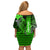 Personalized Hawaii Off Shoulder Short Dress Hammerhead Shark Kakau Polynesian Tribal Green LT05 - Polynesian Pride