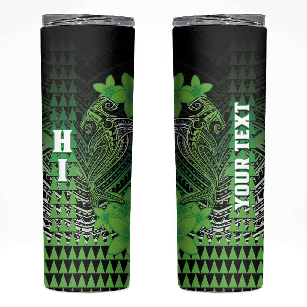 Personalized Hawaii Skinny Tumbler Hammerhead Shark Kakau Polynesian Tribal Green