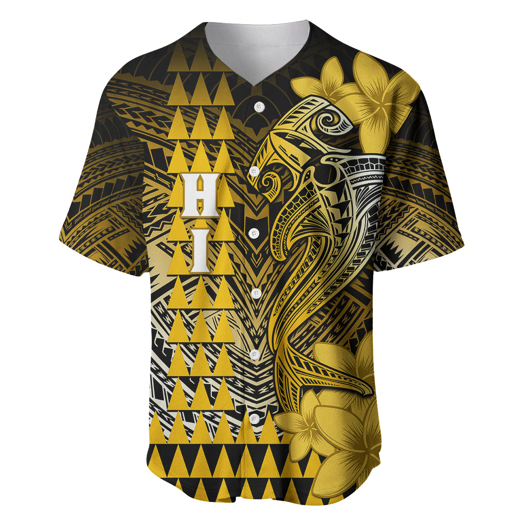 Personalized Hawaii Baseball Jersey Hammerhead Shark Kakau Polynesian Tribal Gold LT05 Gold - Polynesian Pride