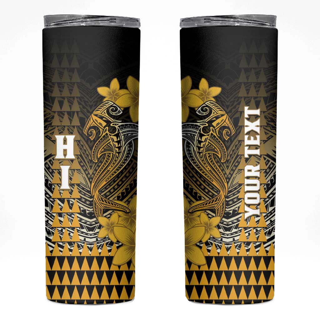 Personalized Hawaii Skinny Tumbler Hammerhead Shark Kakau Polynesian Tribal Gold