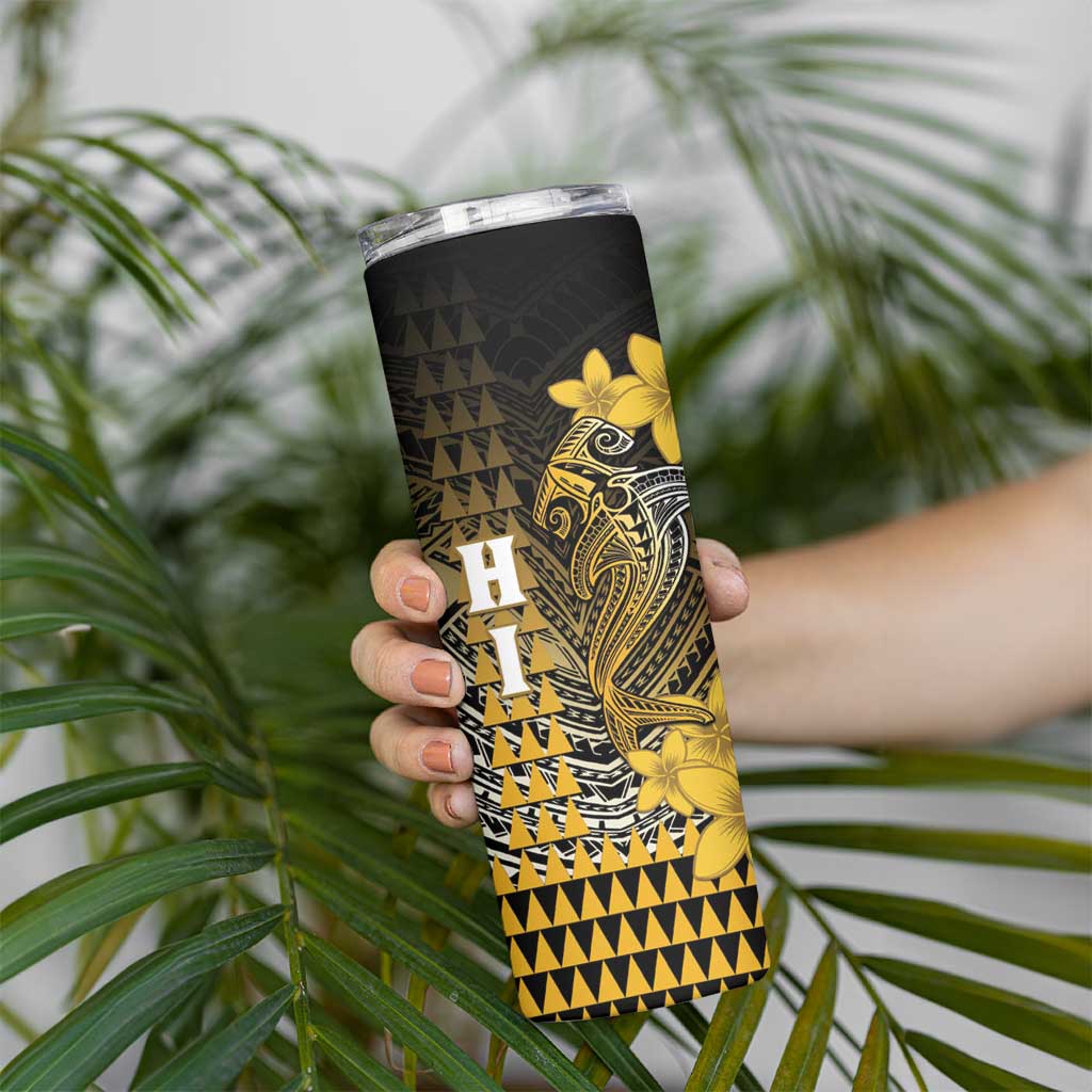 Personalized Hawaii Skinny Tumbler Hammerhead Shark Kakau Polynesian Tribal Gold