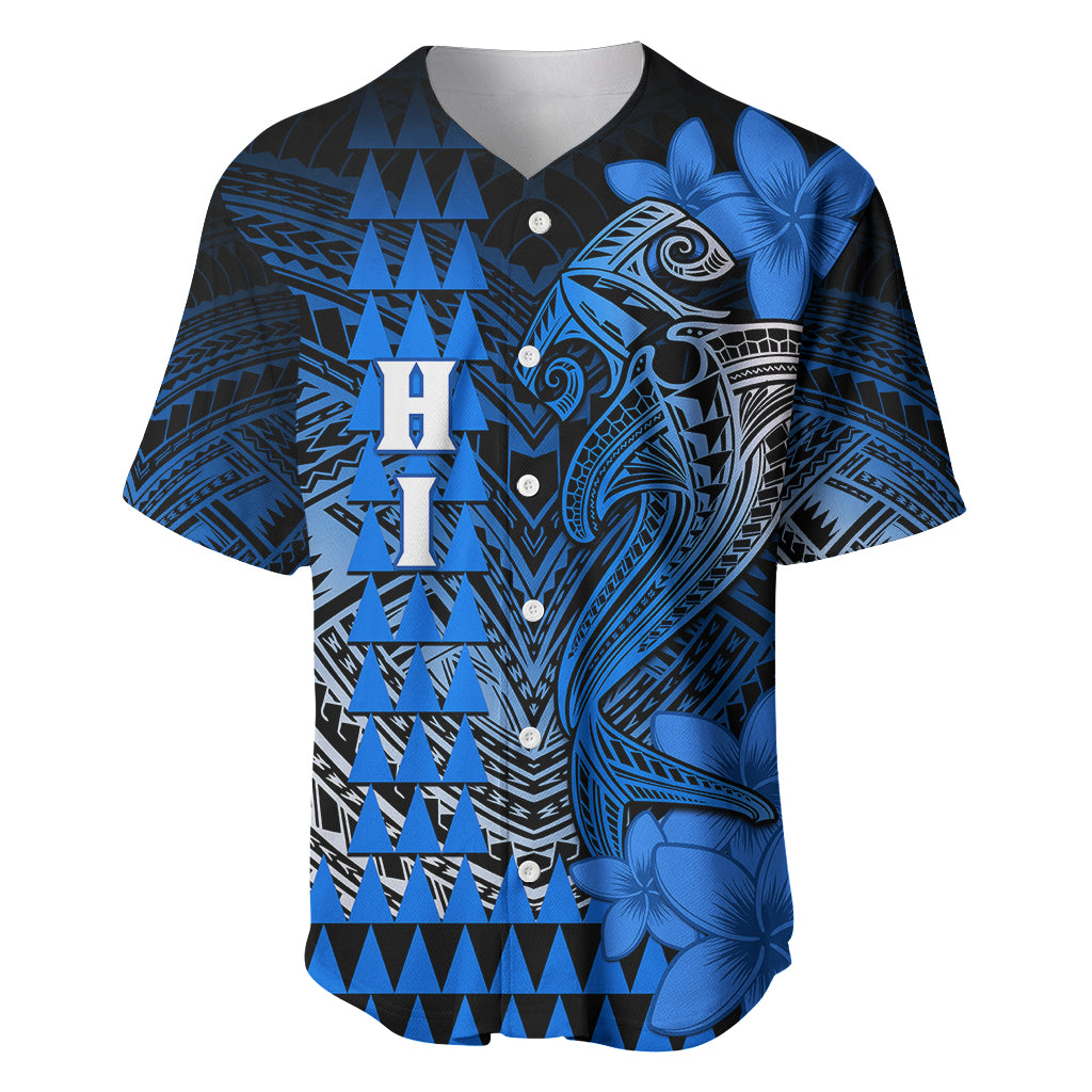 Personalized Hawaii Baseball Jersey Hammerhead Shark Kakau Polynesian Tribal Blue LT05 Blue - Polynesian Pride