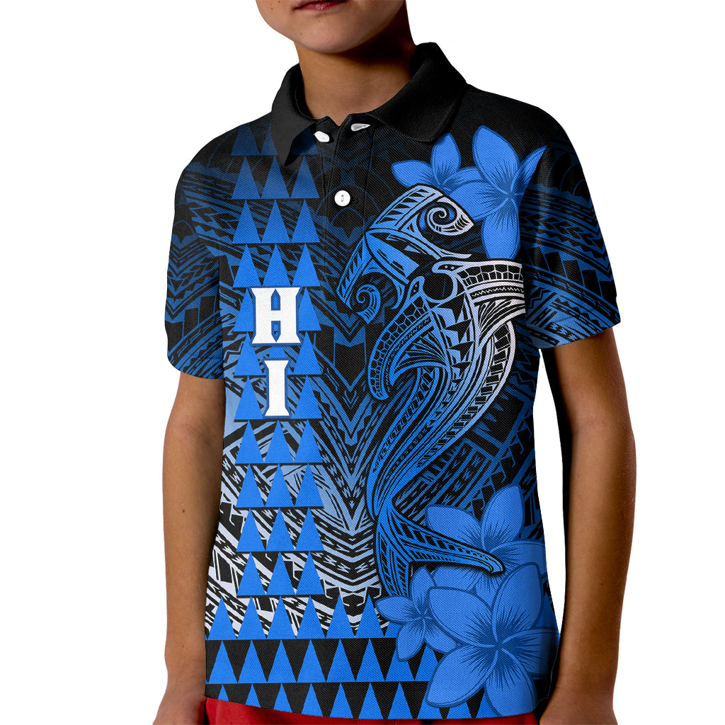 Personalized Hawaii Kid Polo Shirt Hammerhead Shark Kakau Polynesian Tribal Blue LT05 Kid Blue - Polynesian Pride