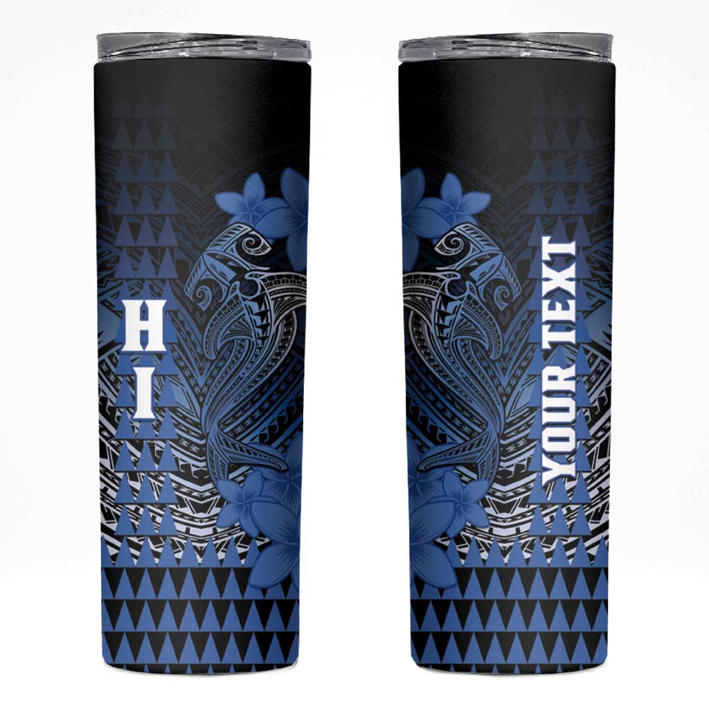 Personalized Hawaii Skinny Tumbler Hammerhead Shark Kakau Polynesian Tribal Blue