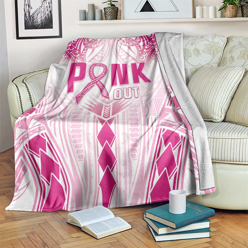 Breast Cancer Pink Out Blanket Polynesian Art Tattoo White Version