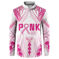 Breast Cancer Pink Out Button Sweatshirt Polynesian Art Tattoo White Version LT05 White - Polynesian Pride