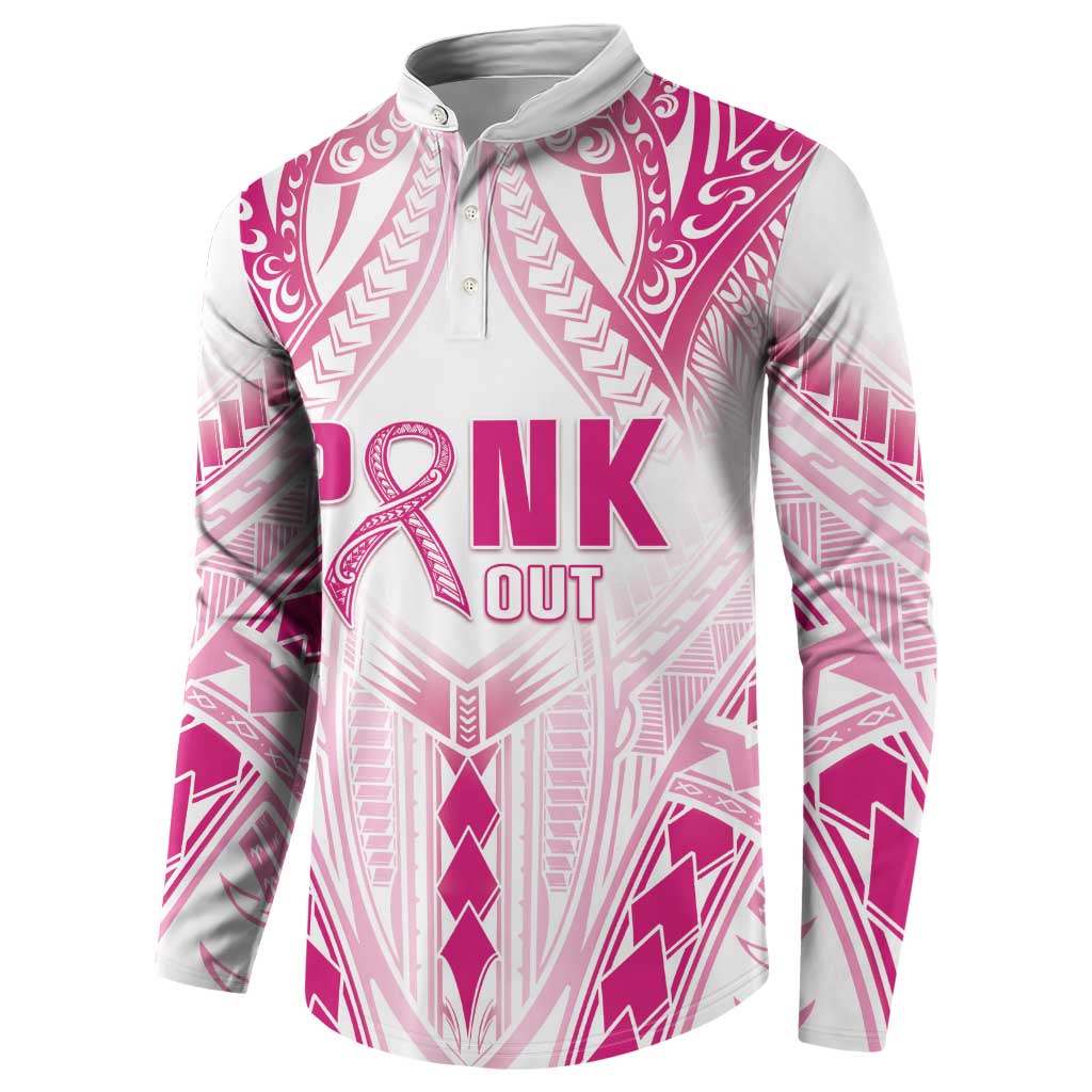Breast Cancer Pink Out Button Sweatshirt Polynesian Art Tattoo White Version LT05 - Polynesian Pride