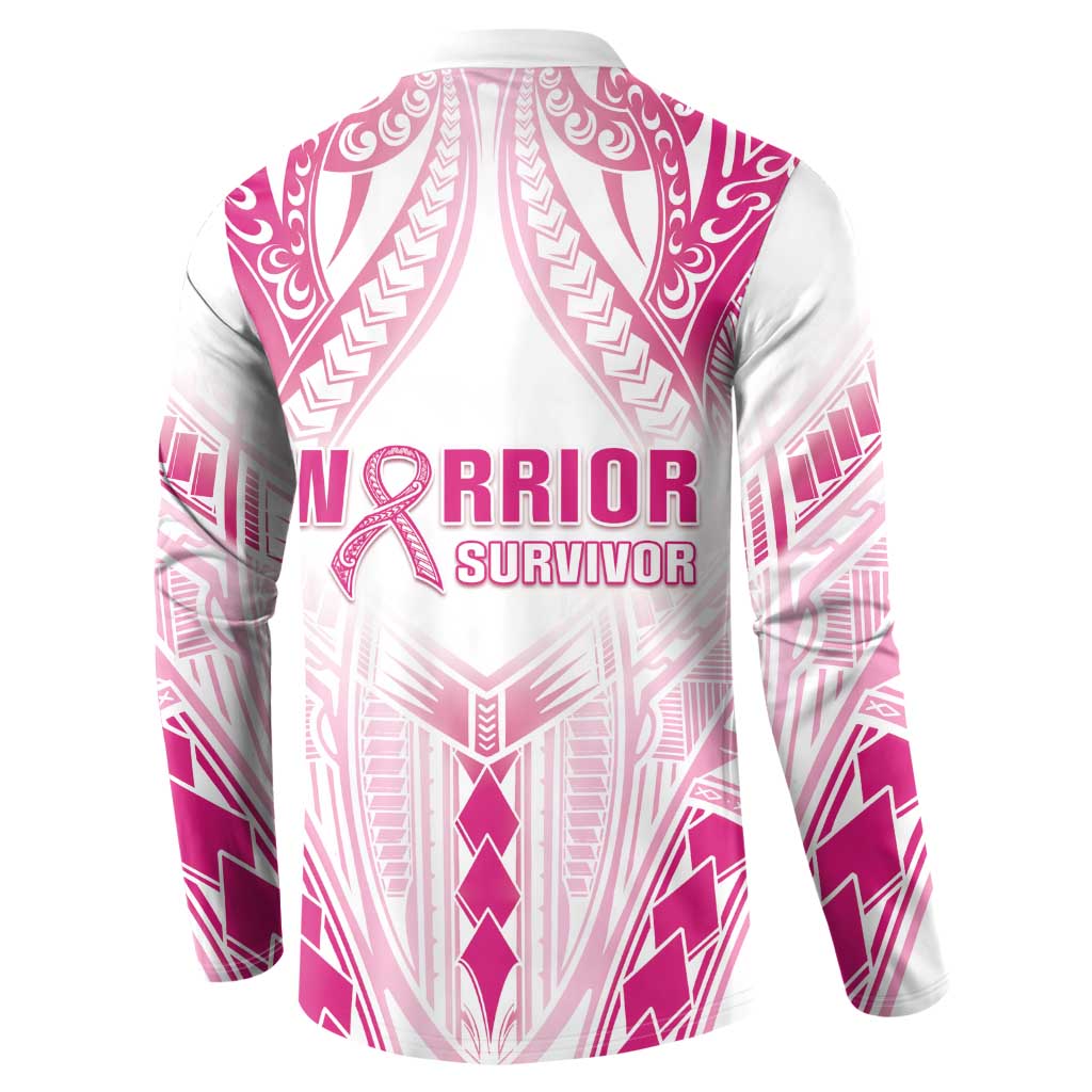 Breast Cancer Pink Out Button Sweatshirt Polynesian Art Tattoo White Version LT05 - Polynesian Pride
