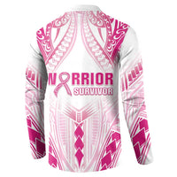 Breast Cancer Pink Out Button Sweatshirt Polynesian Art Tattoo White Version LT05 - Polynesian Pride
