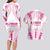 Breast Cancer Pink Out Couples Matching Long Sleeve Bodycon Dress and Hawaiian Shirt Polynesian Art Tattoo White Version