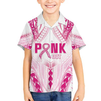 Breast Cancer Pink Out Family Matching Off Shoulder Maxi Dress and Hawaiian Shirt Polynesian Art Tattoo White Version