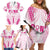 Breast Cancer Pink Out Family Matching Off Shoulder Short Dress and Hawaiian Shirt Polynesian Art Tattoo White Version