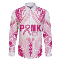 Breast Cancer Pink Out Family Matching Off Shoulder Short Dress and Hawaiian Shirt Polynesian Art Tattoo White Version