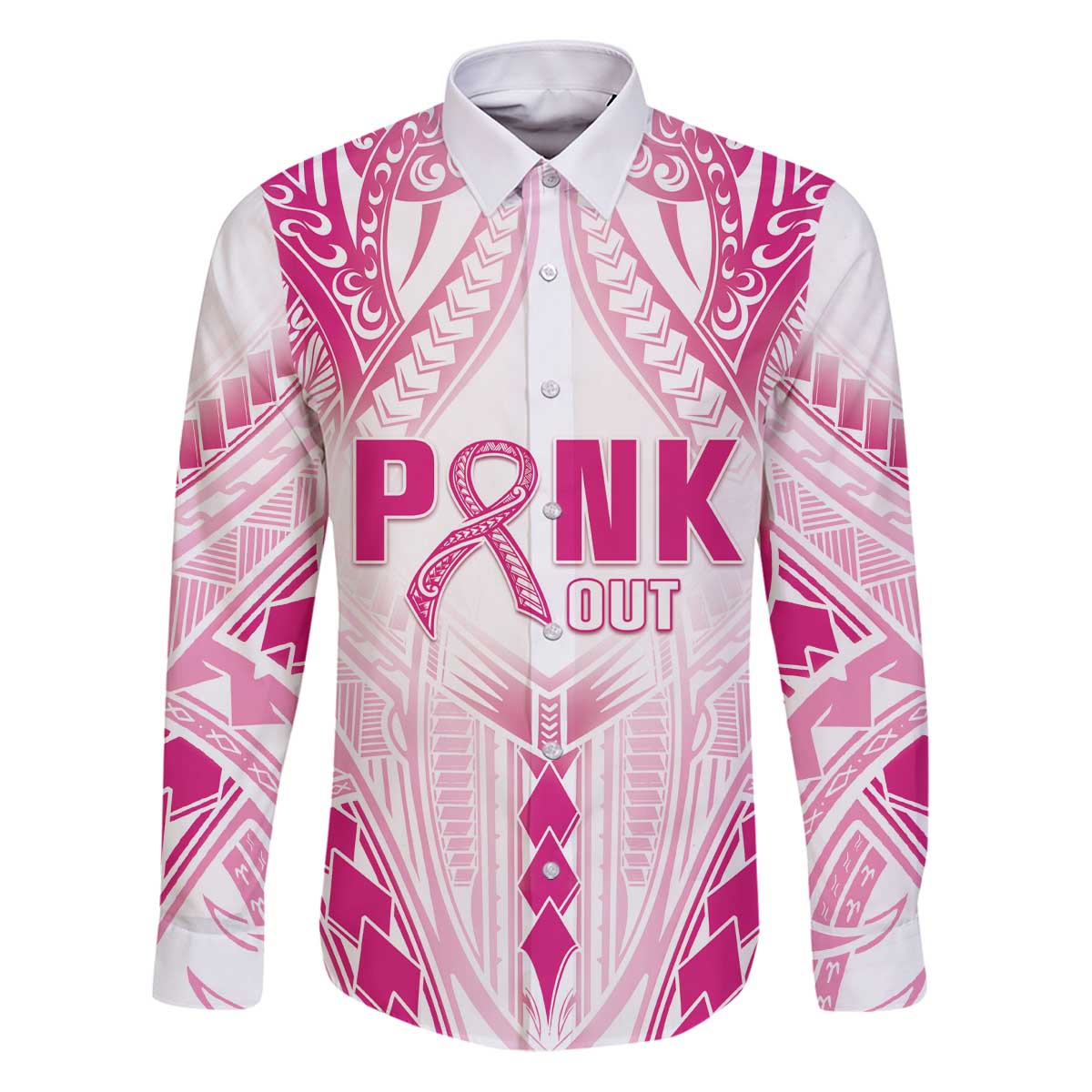 Breast Cancer Pink Out Family Matching Puletasi and Hawaiian Shirt Polynesian Art Tattoo White Version