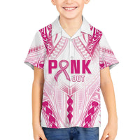 Breast Cancer Pink Out Family Matching Puletasi and Hawaiian Shirt Polynesian Art Tattoo White Version