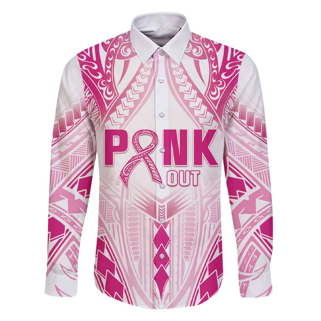 Breast Cancer Pink Out Family Matching Short Sleeve Bodycon Dress and Hawaiian Shirt Polynesian Art Tattoo White Version