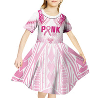 Breast Cancer Pink Out Kid Short Sleeve Dress Polynesian Art Tattoo White Version