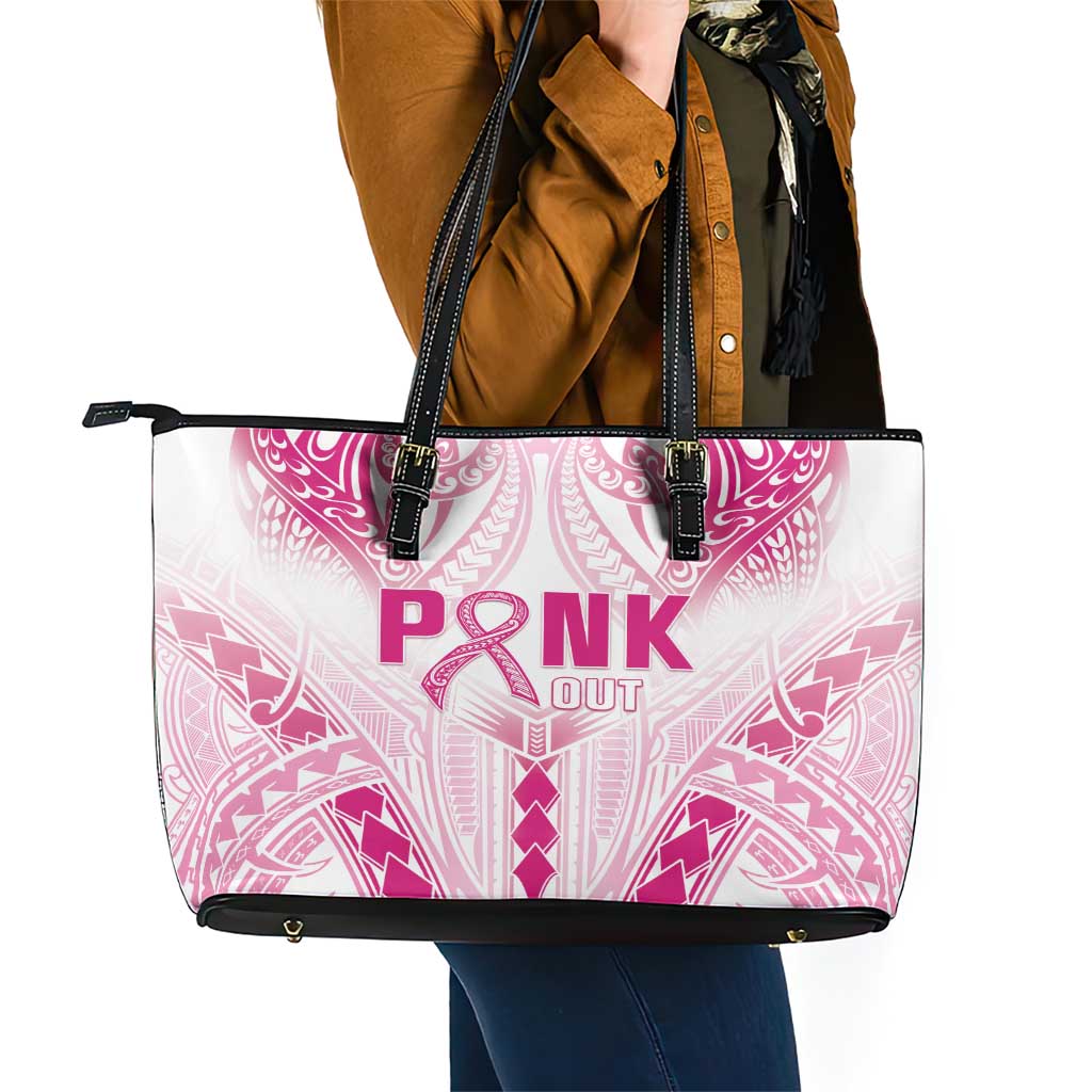 Breast Cancer Pink Out Leather Tote Bag Polynesian Art Tattoo White Version LT05 - Polynesian Pride