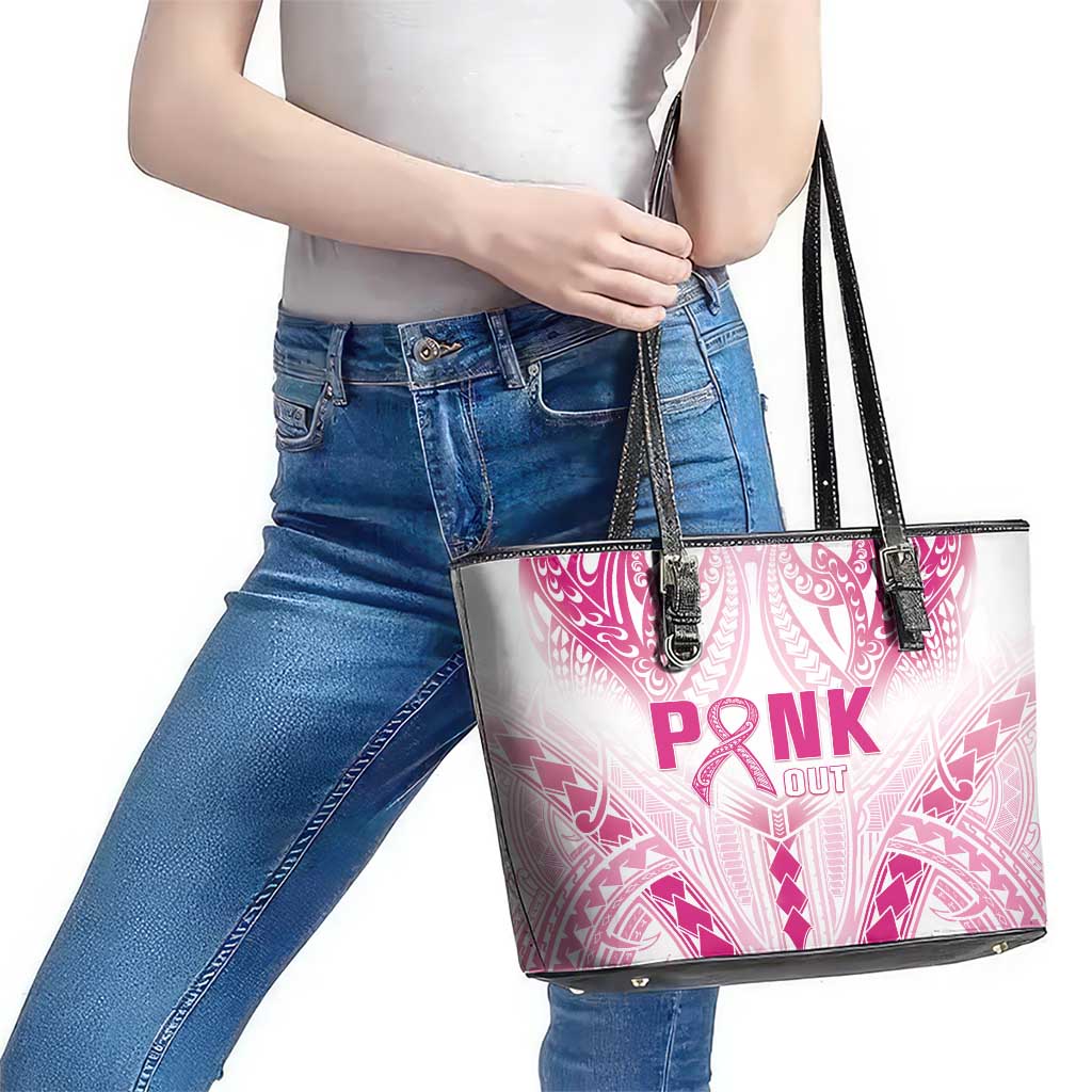 Breast Cancer Pink Out Leather Tote Bag Polynesian Art Tattoo White Version LT05 - Polynesian Pride
