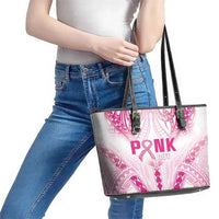 Breast Cancer Pink Out Leather Tote Bag Polynesian Art Tattoo White Version LT05 - Polynesian Pride
