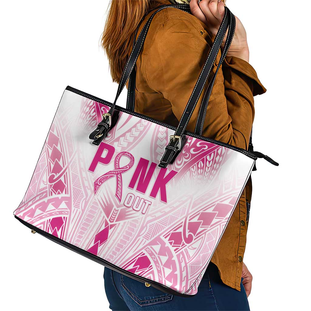 Breast Cancer Pink Out Leather Tote Bag Polynesian Art Tattoo White Version LT05 - Polynesian Pride
