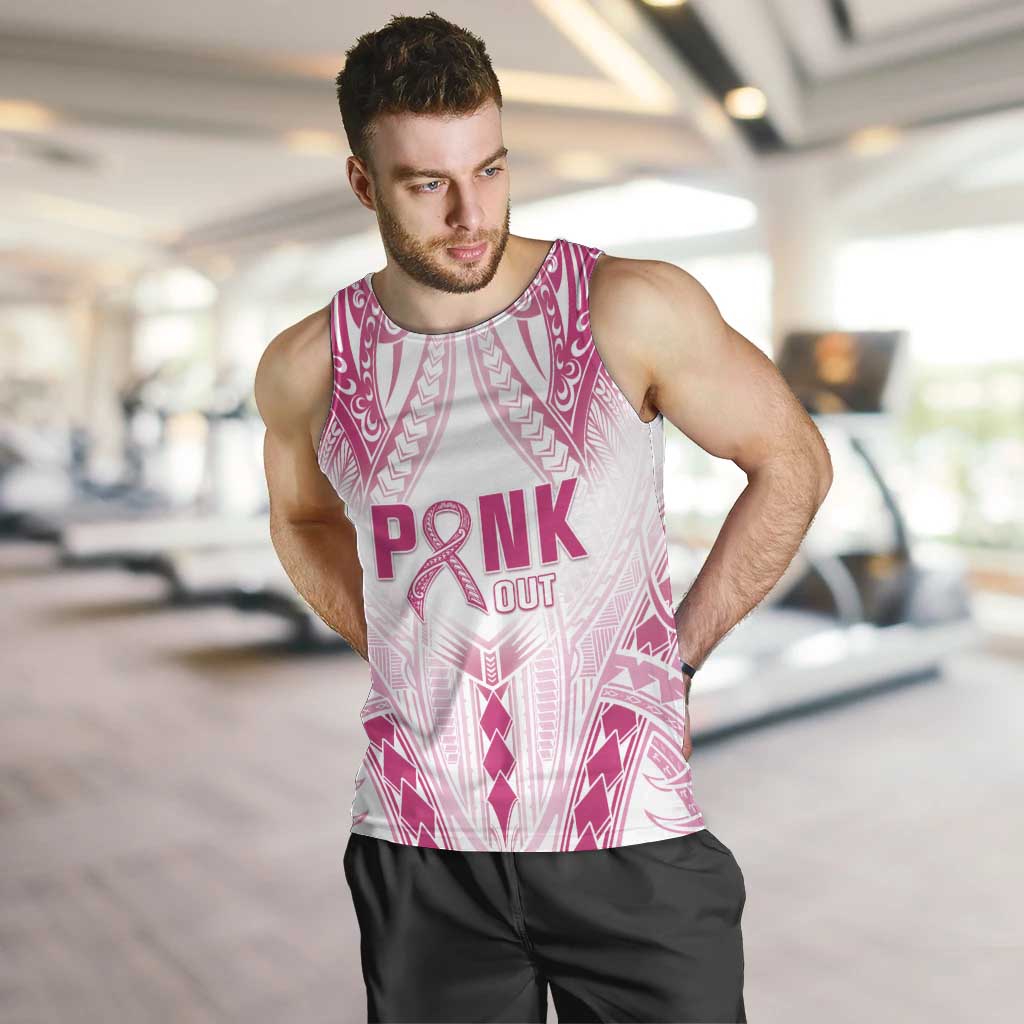Breast Cancer Pink Out Men Tank Top Polynesian Art Tattoo White Version LT05 White - Polynesian Pride