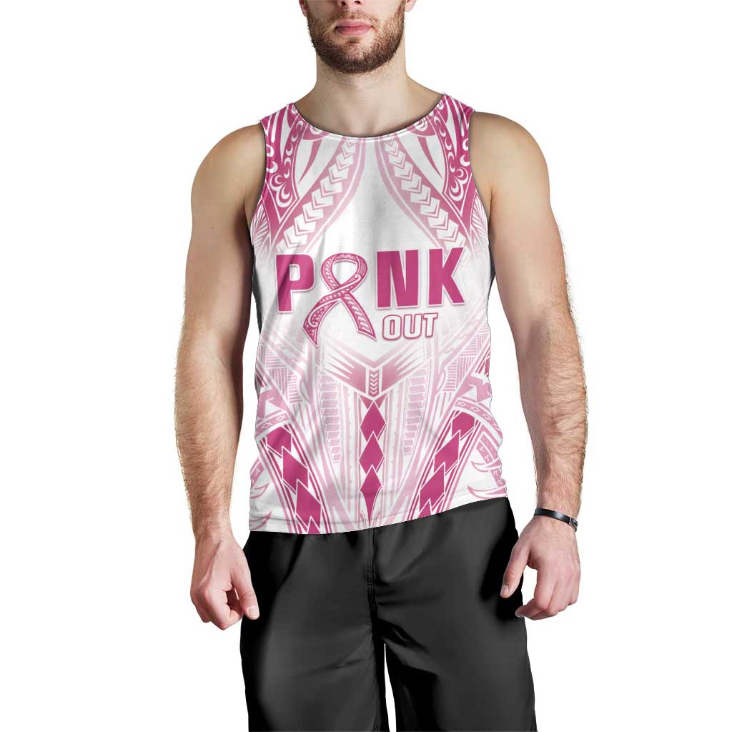 Breast Cancer Pink Out Men Tank Top Polynesian Art Tattoo White Version LT05 - Polynesian Pride