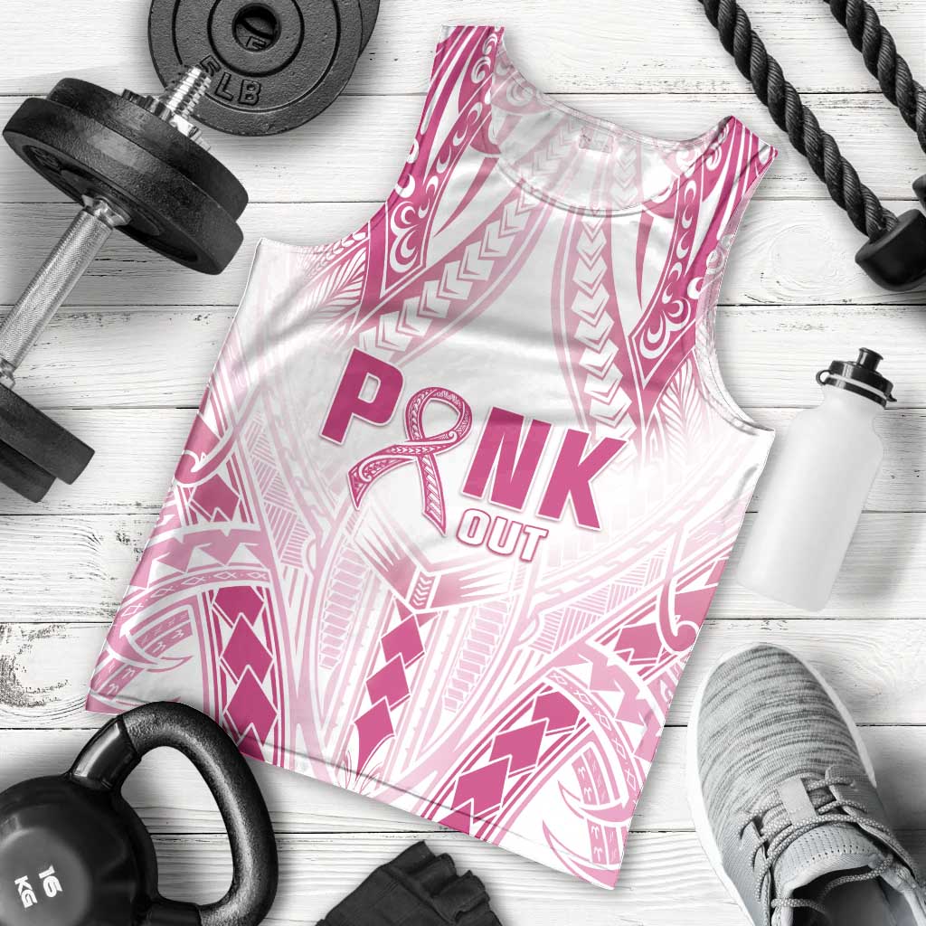 Breast Cancer Pink Out Men Tank Top Polynesian Art Tattoo White Version LT05 - Polynesian Pride