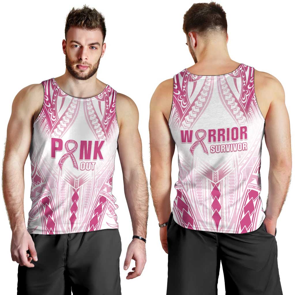 Breast Cancer Pink Out Men Tank Top Polynesian Art Tattoo White Version LT05 - Polynesian Pride