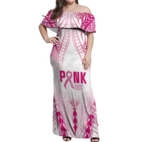 Breast Cancer Pink Out Off Shoulder Maxi Dress Polynesian Art Tattoo White Version LT05 Women White - Polynesian Pride
