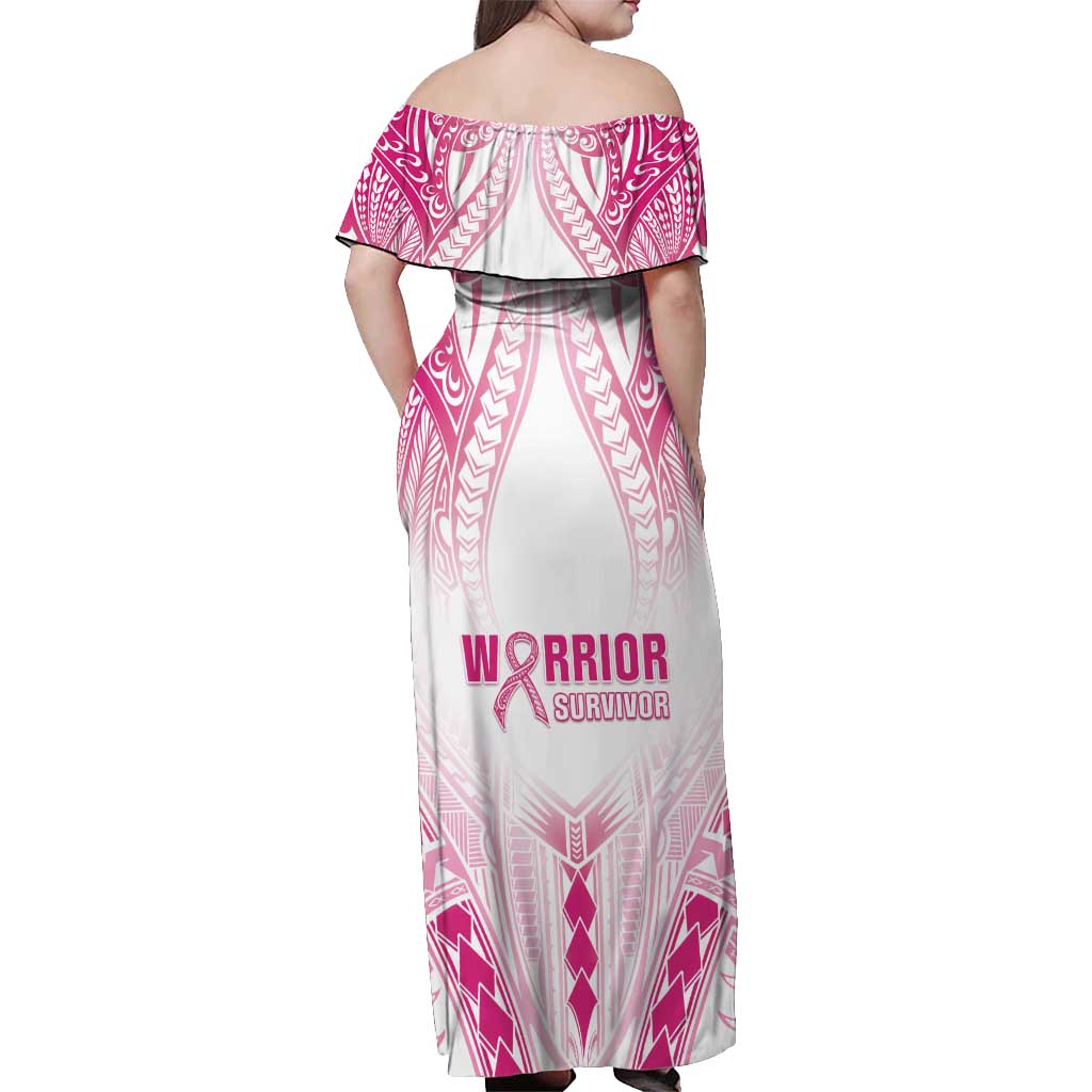 Breast Cancer Pink Out Off Shoulder Maxi Dress Polynesian Art Tattoo White Version LT05 - Polynesian Pride
