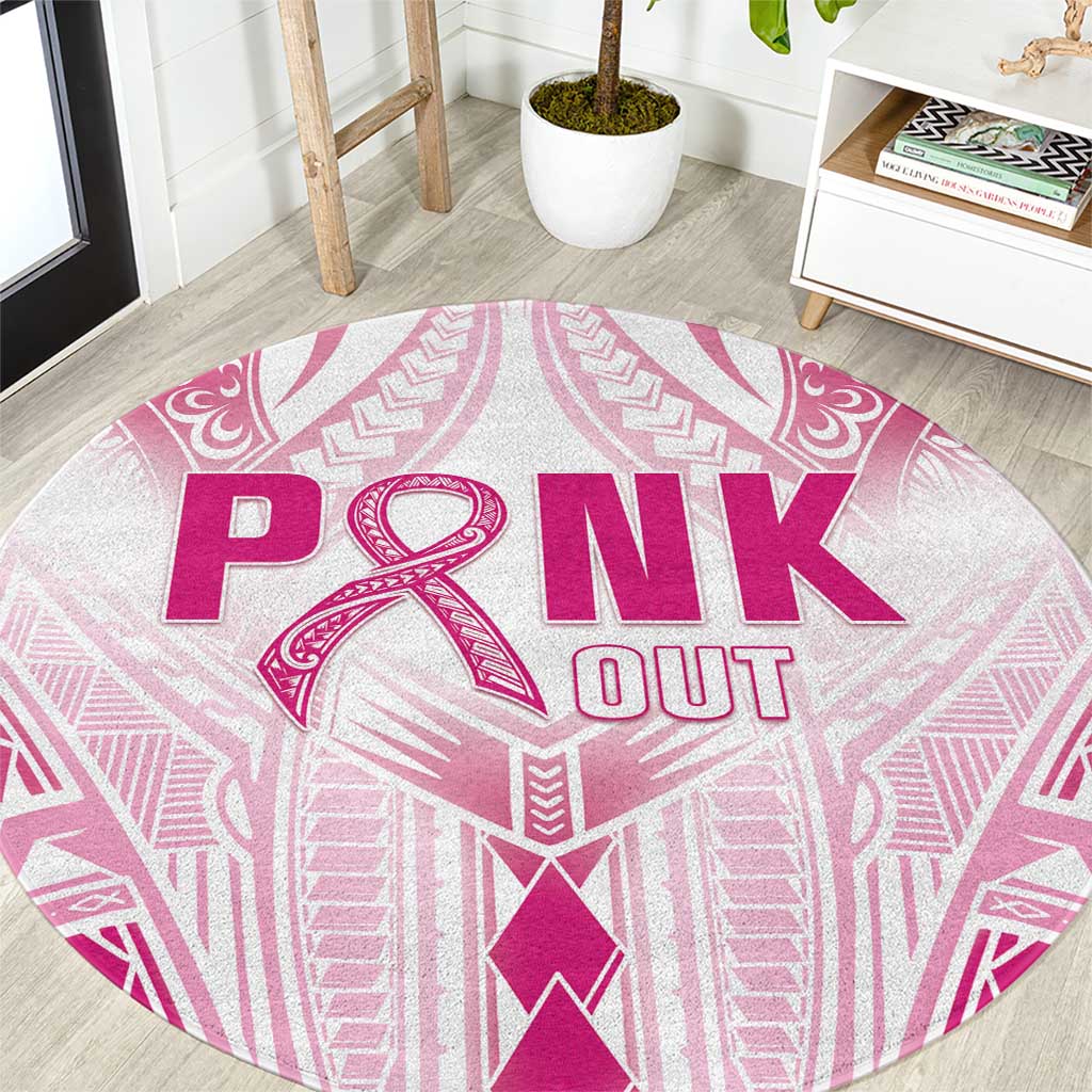 Breast Cancer Pink Out Round Carpet Polynesian Art Tattoo White Version