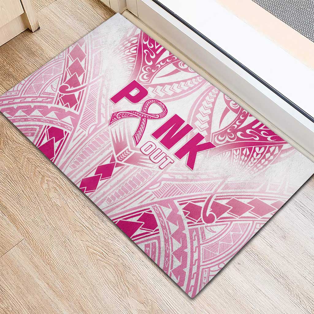 Breast Cancer Pink Out Rubber Doormat Polynesian Art Tattoo White Version LT05 - Polynesian Pride